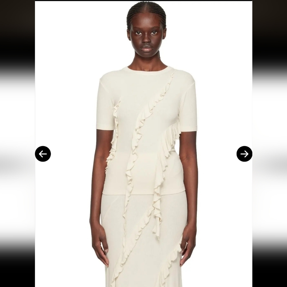 Acne Studios Cream Ribbed Ruffle Top - Picture 3 of 6